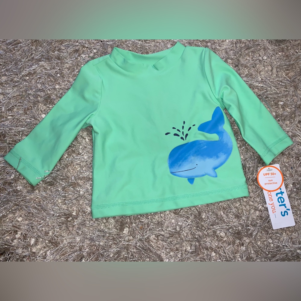 Carter's Mint Green Sun Shirt with Blue Whale Design UPF 50+ 3M NWT